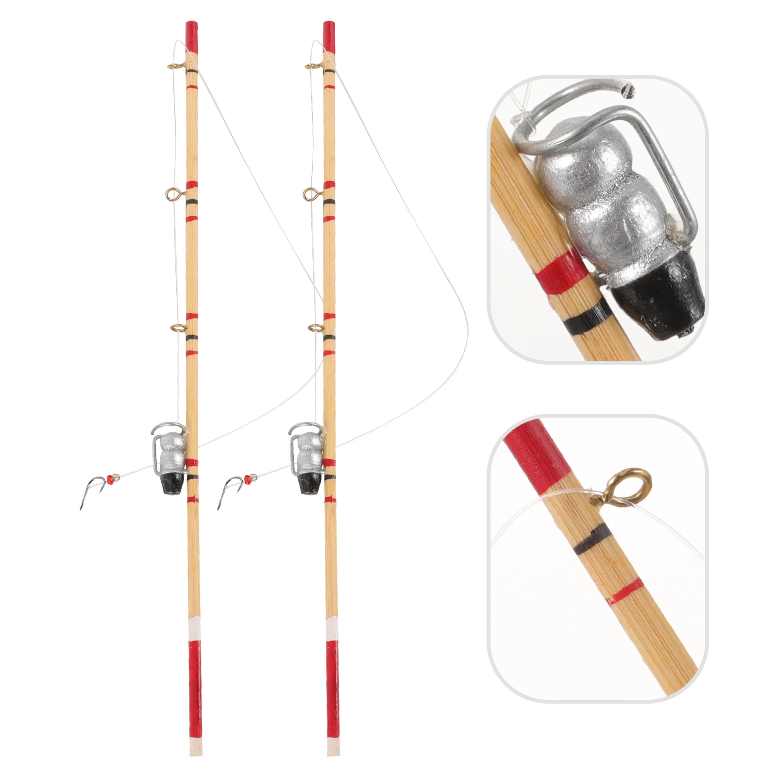 2 Pcs Miniature Food Model House Fishing Rod Models Pole Pocket Accessories Alloy Supplies Travel Telescopic