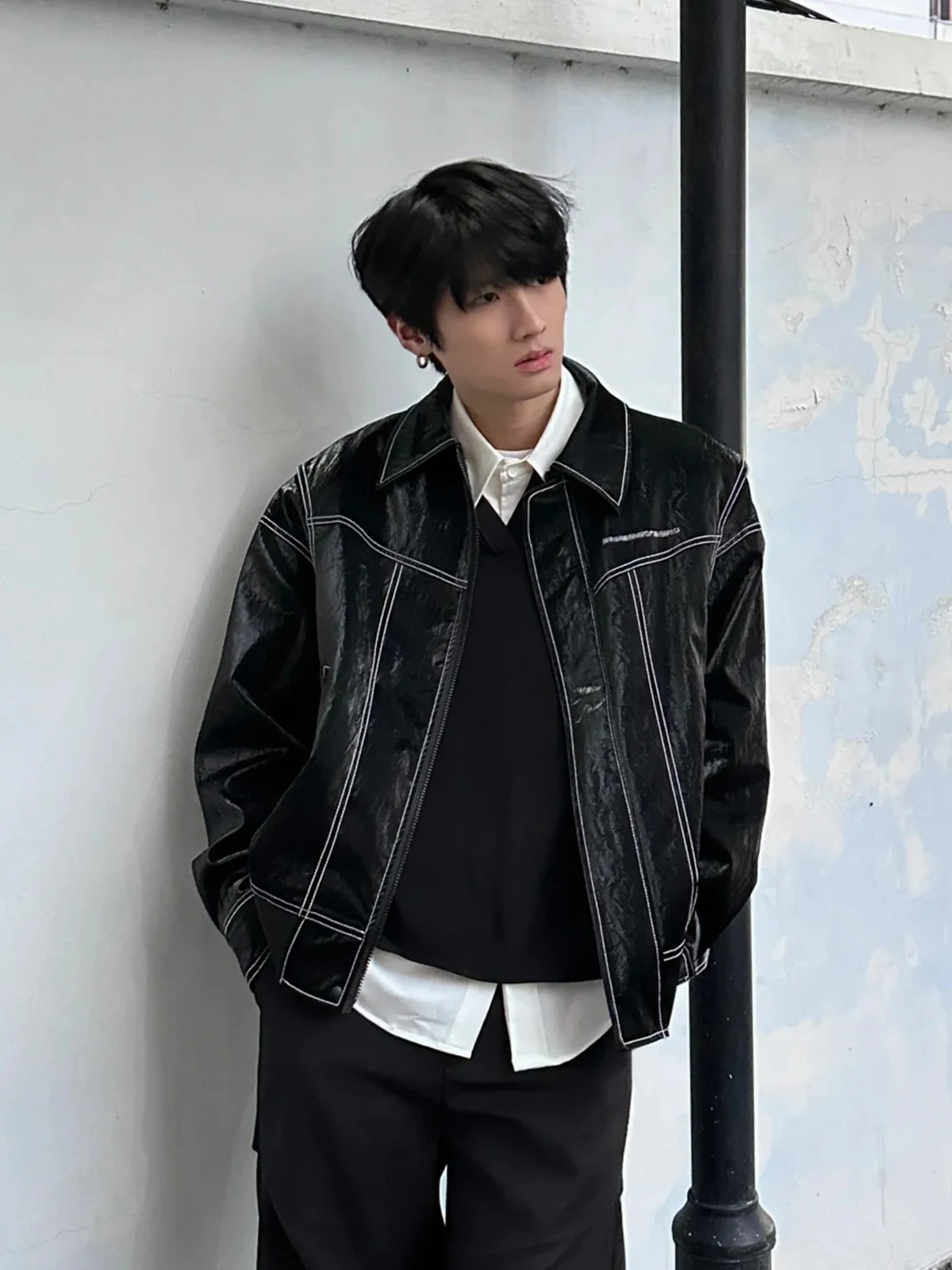 

Men's Biker Leather Jaet Outerwear American Retro Design Spring Autumn New Sle Youthful Energy Casual PU Leather Coat