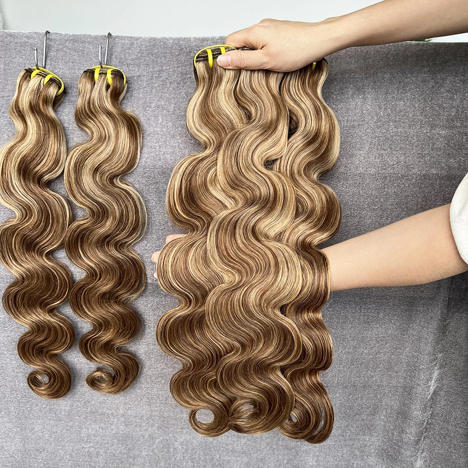 P4/27 Body Wave Highlight Ombre Colored 100% Virgin Human Hair Bundles 10-24 inches Brown Hair Weave Extensions