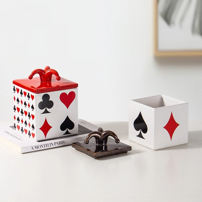 Nordic Creative Ceramic Storage Can,Classic Poker Joker Ornament,Snack/Candy Storage Can,Home Kitchen Decoration and Organizer