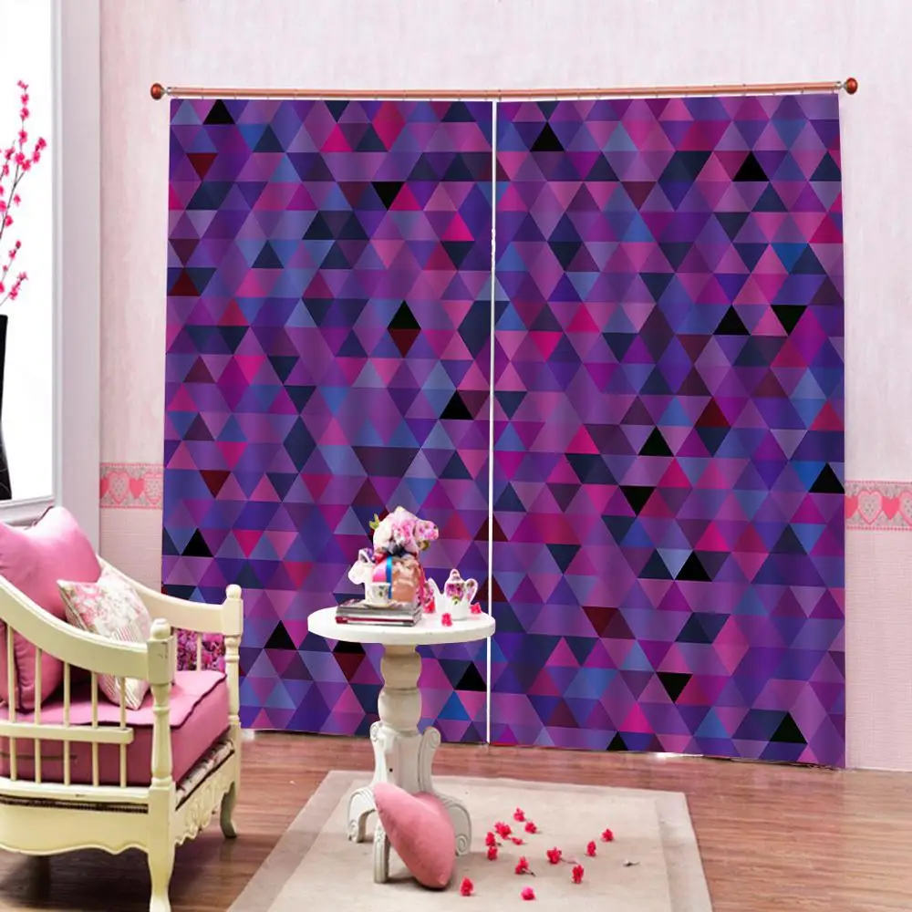 purple pattern curtains Nature Art Print, Drapes Living room Bedroom Decor 2 Panels Hooks Window Curtains