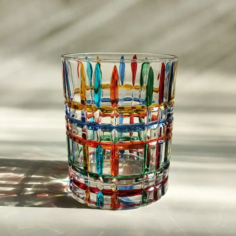 

Glass Coffee Cup Hand-painted Line Woven Crystal Glass Whiskey Cup Juice Cup Restaurant Drinking Cup Office Drinking Utensils