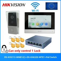 KIT d'interphone vidéo POE 802.3af multilingue HIKVISION DS-KIS603-P(C), comprenant DS-KV6113-WPE1(C) et DS-KH6320-WTE1 et commutateur PoE