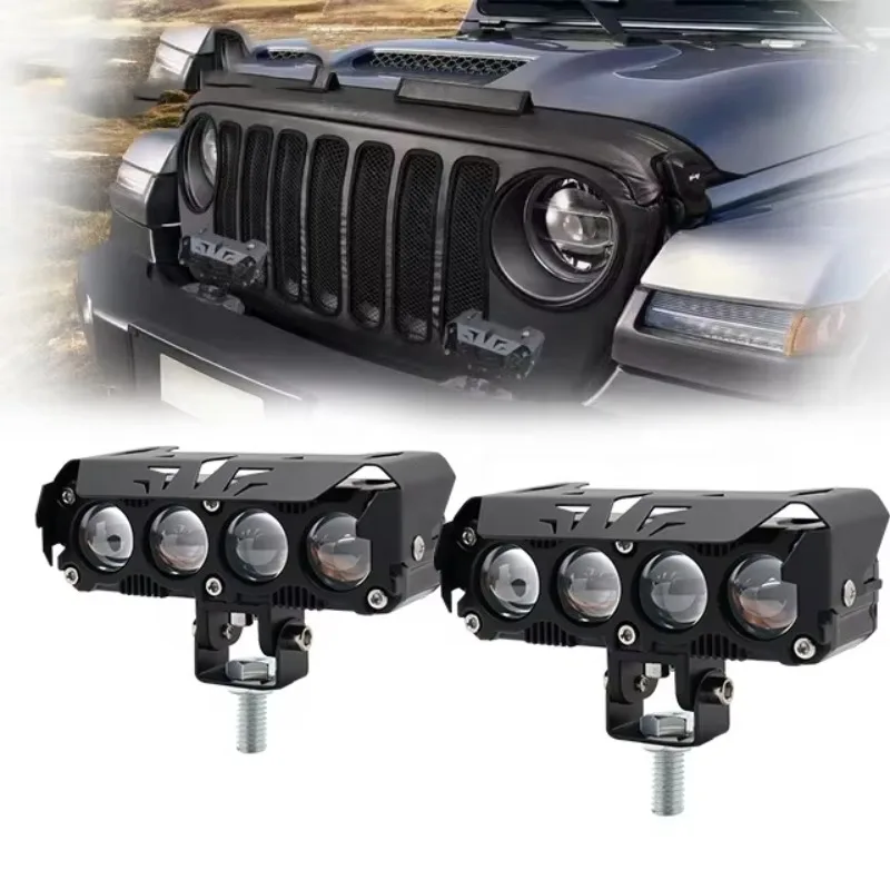 80W 8000LM Dual Color White Amber 80W 8000LM Motorcycle Fog Lights Driving Auxiliary Light for   Moto Truck SUV Tractor etc