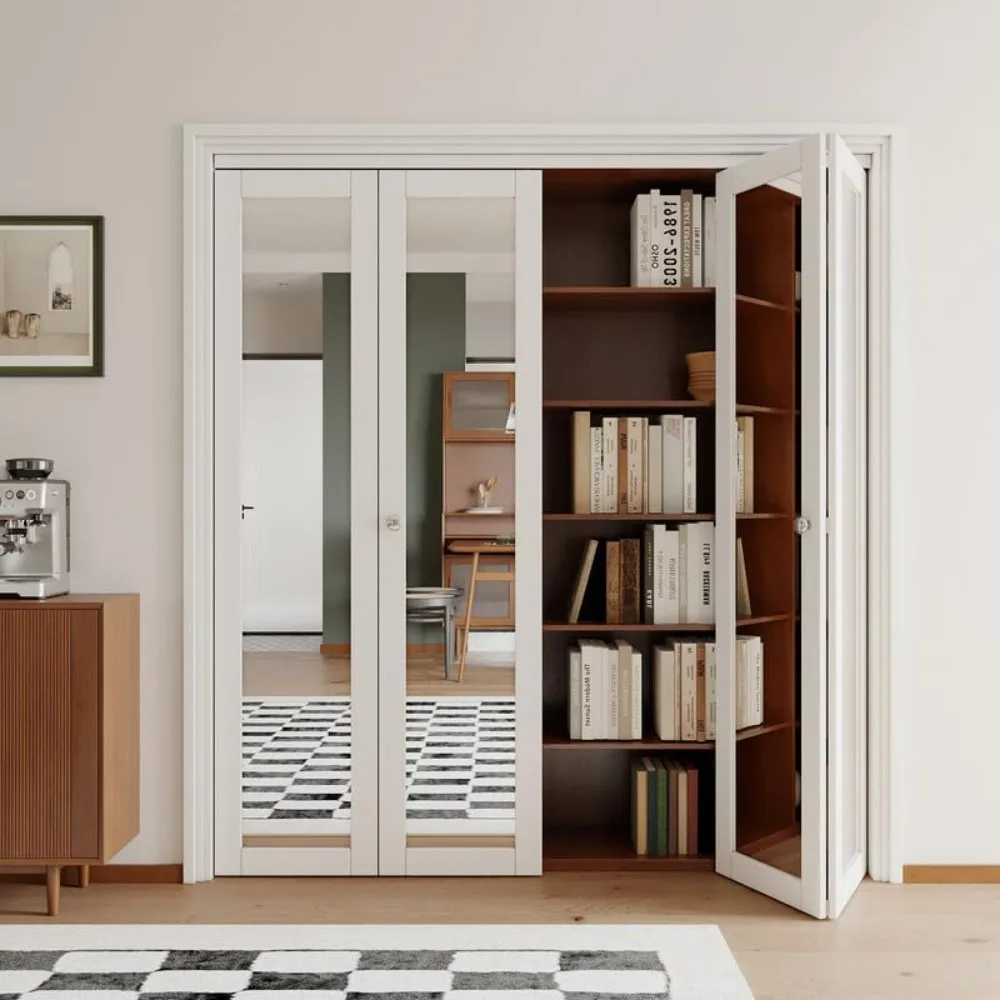 Double 36" x 80" Doors Opening, One Side Mirrored Closet Door Hardware Kit Included, Solid MDF Interior Folding Door Easy