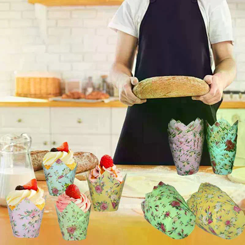 Tulip Muffin Cupcake Paper Cups Oilproof Cupcakes Liner Baking Muffin Cup Cake Holder Decorating Tools Muffin Wrap Cases 50pcs