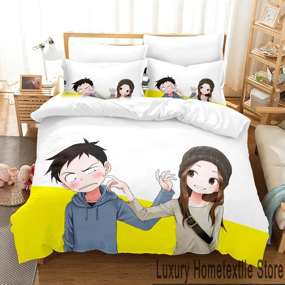 Anime Teasing Master Takagi-san Bedding Set Duvet Cover Bed Set Quilt Cover Pillowcase Comforter king Queen Size Boys Adult