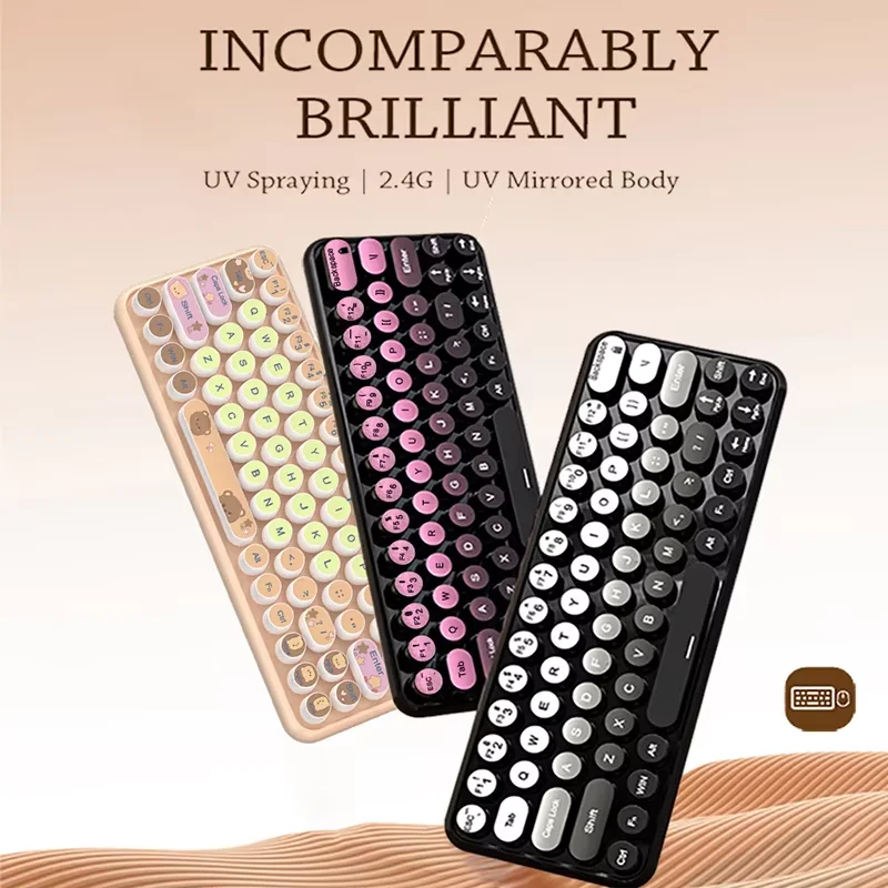 

Jomaa Ergonomic 2.4G Wirelss Keyboard Mouse Combo 65 Round Keys Retro Typewriter Keyboards for Laptop/Windows/PC