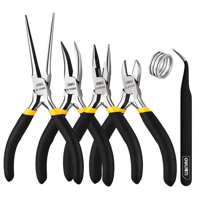 6PCS Jewelry Pliers Set, Needle Nose, Chain Nose & Round Nose Pliers, Tweezers & Open Rings for DIY Jewelry Making & Repair
