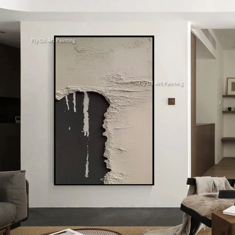 Brown And Black Abstract Texture Thick Oil Painting Handmade Home Decor Items New Fashion Beige White Set Of Two Wall Art