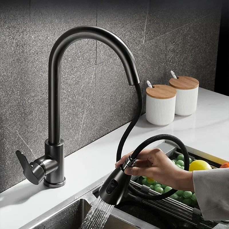 

Смеситель для кухонной мойки из нержавеющей стали, выдвижной гибкий 2-режимный смеситель для струи и распылителя, смеситель для горячей и холодной воды