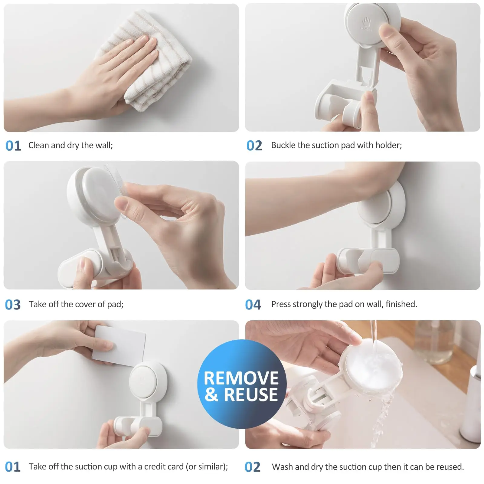 TAILI Suction Shower Head Holder Adjustable Reusable Wall Mounted Handle 360° Rotatable Load-bearing 5kg Detachable Punch-free