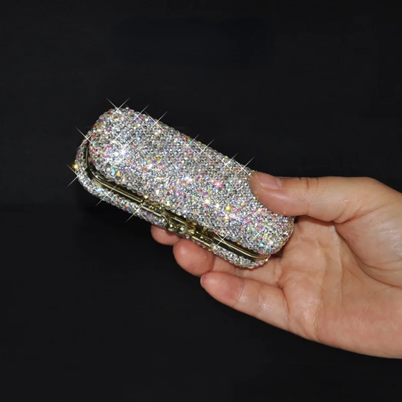 Lipstick Case with Mirror Luxurious Diamond-encrusted Crystal Super Shiny Lipstick Storage Box Mini Portable Makeup Tools Travel