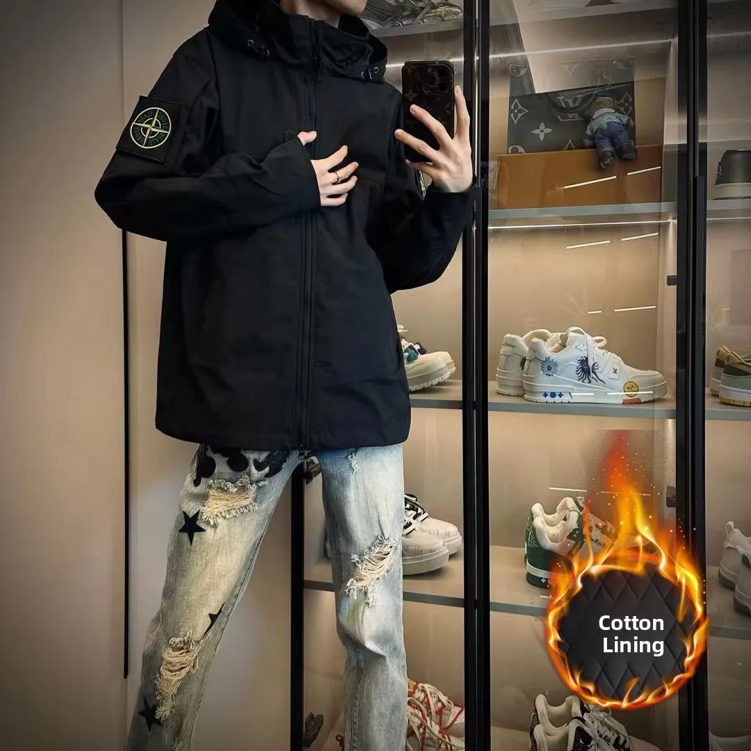 

Men's Fce Lined Thiened Casual Jaet Autumn Winter New Sle Detachable Magic Sti Arm Bae Windproof Outdoor Coat