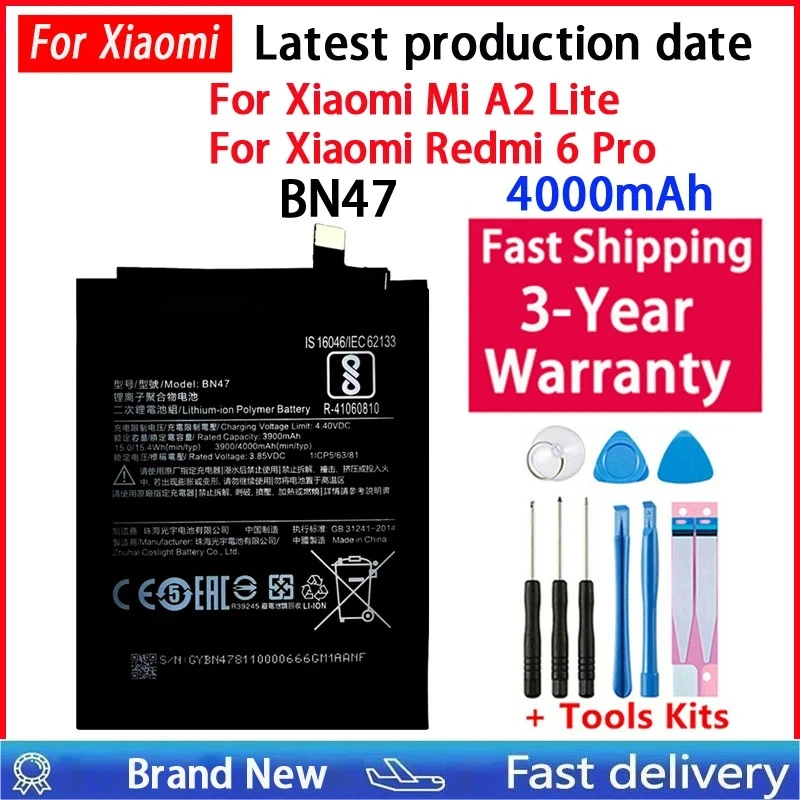 100% Battery BN47 For Xiaomi Mi A2 Lite A2Lite Redmi 6Pro 6 Pro 4000mAh Battery Batteries Bateria Batterij+Tools