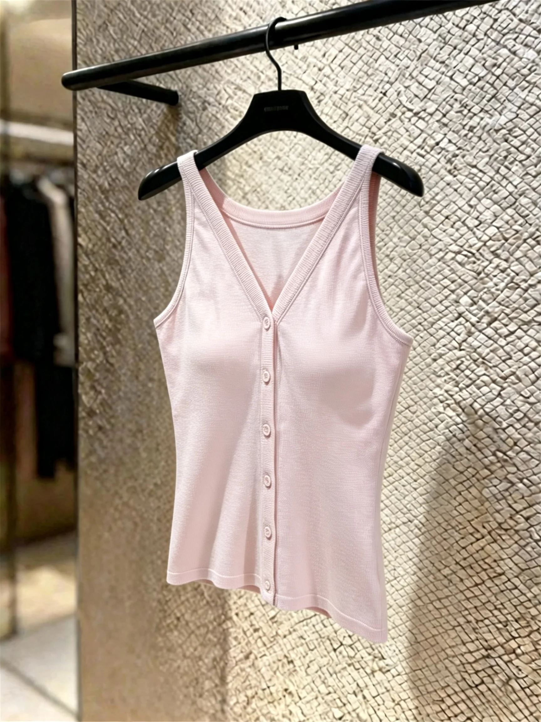 

Slimming V-Neck Strapless Vest Women's Summer Fashion Cotton Knitted Open Cardigan Style Sleeveless Top with Chest Pad