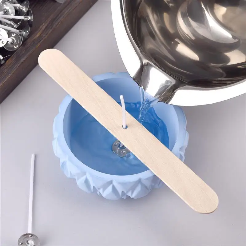 100pcs Waxed Cotton Candle Wicks Set With 5pcs Stand Original Smokeless Candle Wicks Soy Oil Wax Core Woven Making Candles Tools