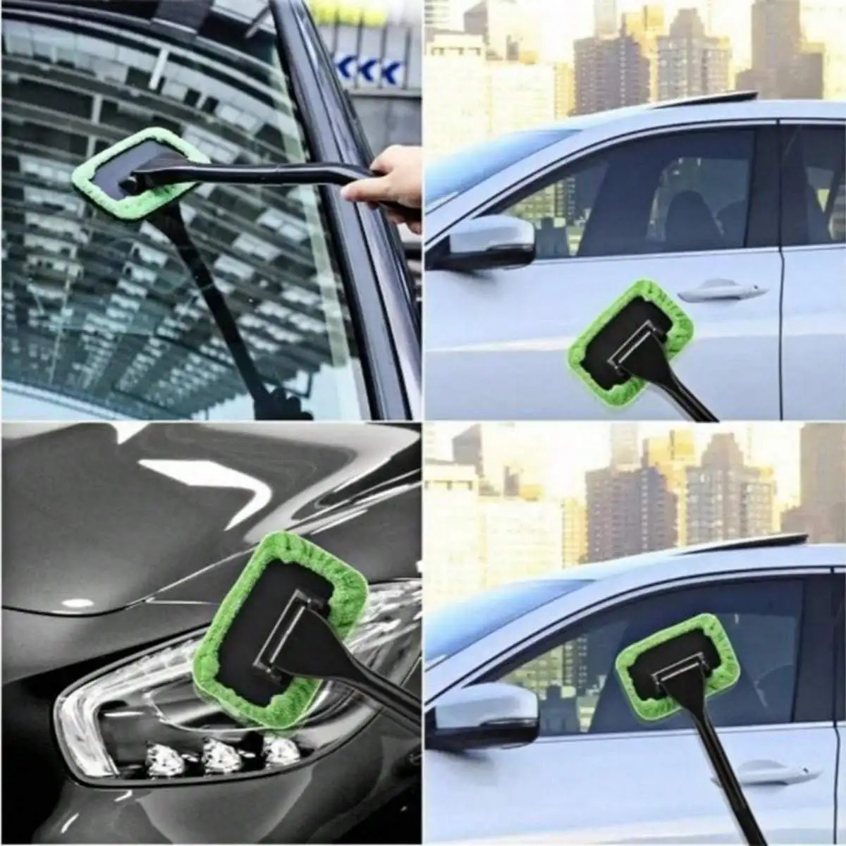 Picture 6: Car Windshield Cleaning Tool, Telescopic Handle Window Cleaner with Washable Microfiber Pads, Green Car Interior Glass Wiper Kit