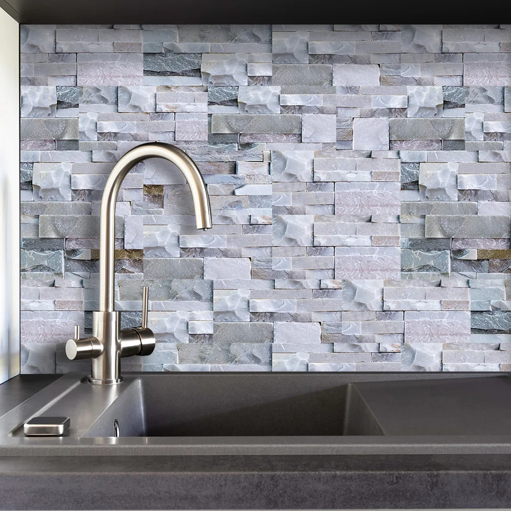 Mosaico Stone Bricks Wall Tile, Etiqueta da escada do banheiro, Azulejos auto-adesivos, Home Decor, Papel de parede artificial, 9pcs