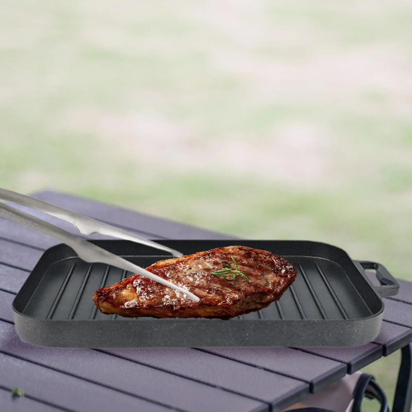 BBQ Griddle Bakeware Grill Steak Baking Pan for Stovetop Picnic Campfire