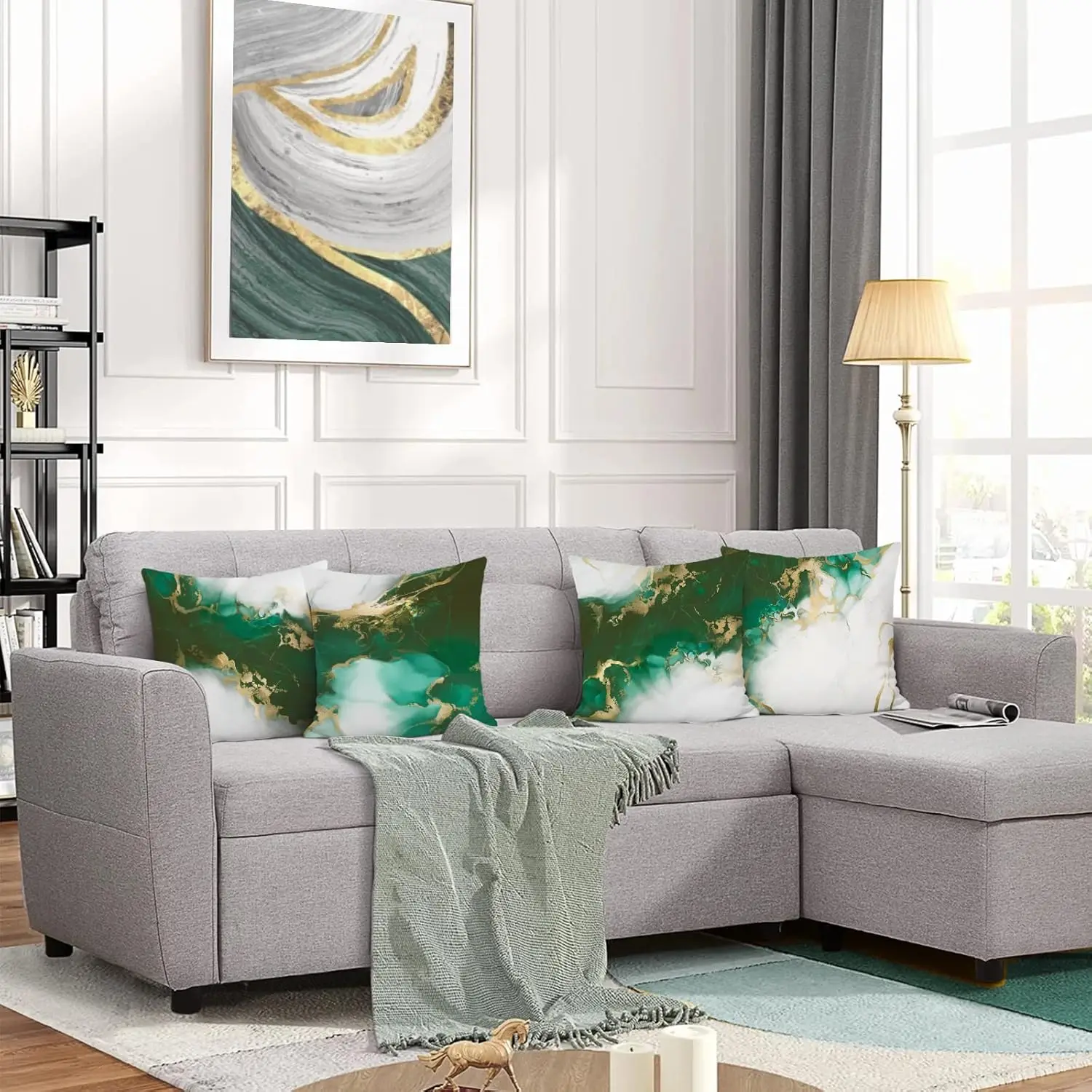 Funda de cojín decorativa abstracta de mármol verde esmeralda, fundas de almohada para sofá, dormitorio, sala de estar