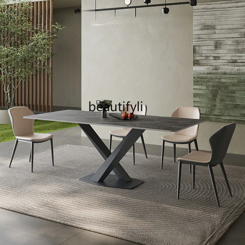 

xxxzStainless steel dining table Small apartment household rice Italian light luxury simple dining table and chairs