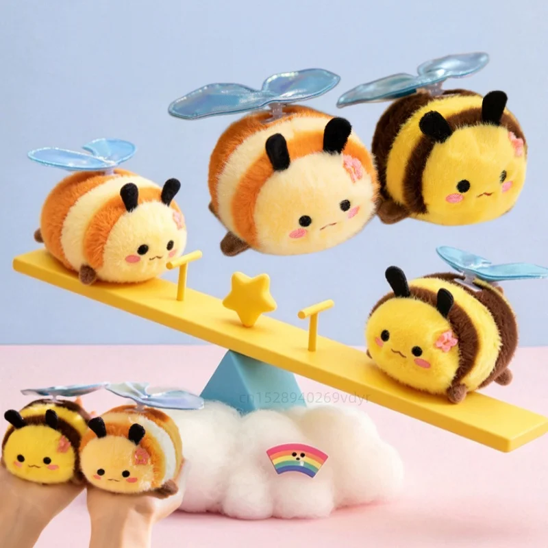 10 cm große Bumblebee-Plüschpuppe mit Zugband am Schwanz, flauschiges Bienen-Stofftier, bewegliche Flügel, Cartoon-Tier-Plüschtier, Geburtstagsgeschenk, Dekoration
