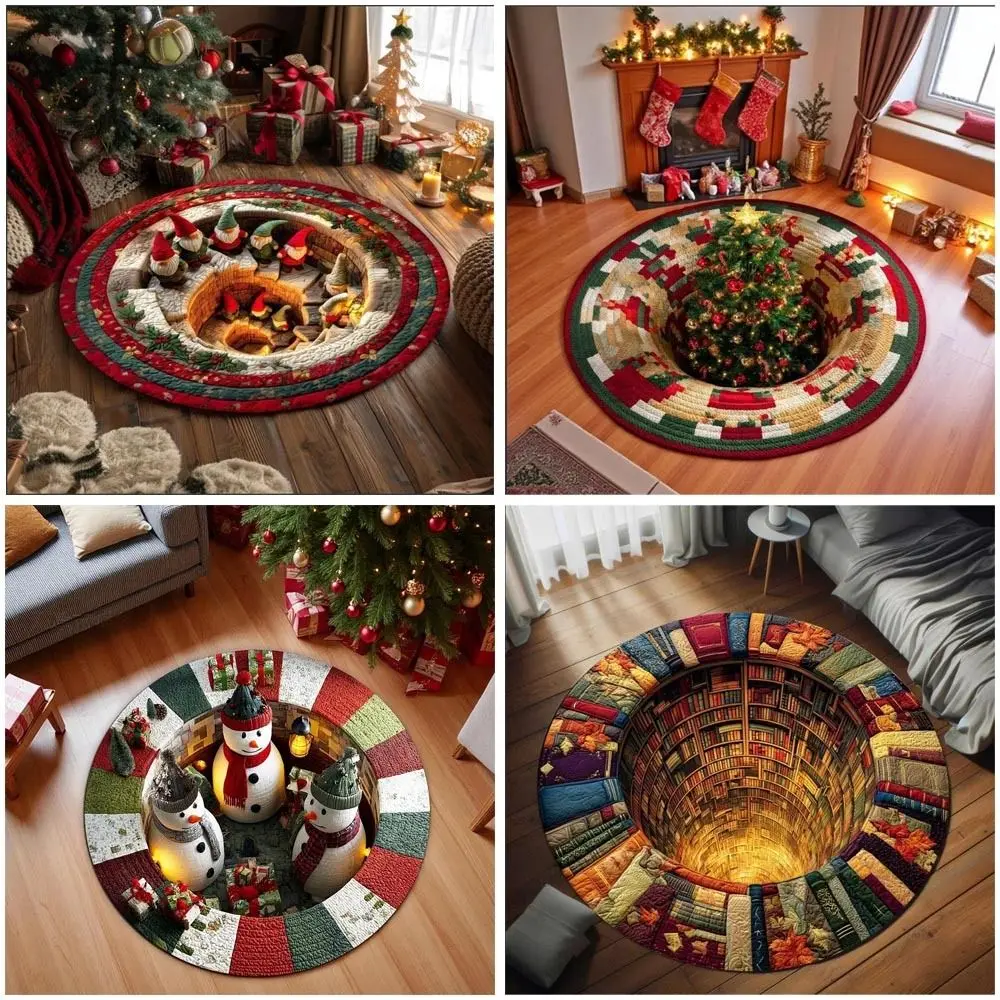 60*60cm Christmas Round Carpet 3D Special-shaped Red Santa Claus Floor Mat Anti-Slip Imitation Cashmere Bedroom Door Mat