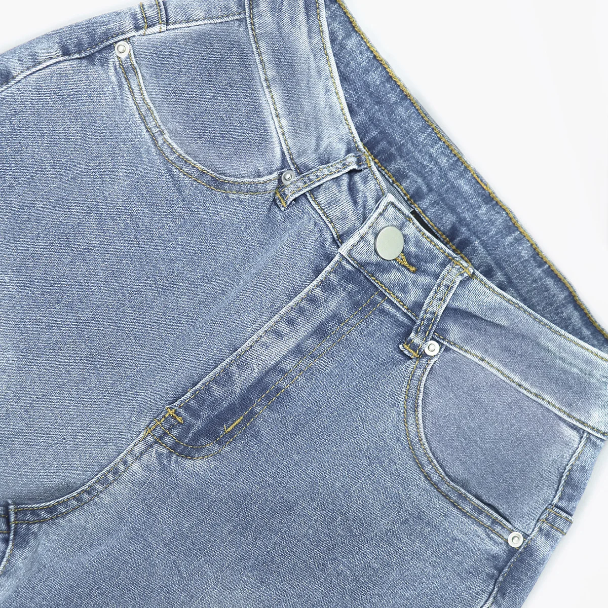 Frauen Denim Hosen Drucken Streetwear Dünne Niedrige Taille Hose Gespleißt Taschen Taste Bootcut Hose Vintage Jeans Frühling Herbst