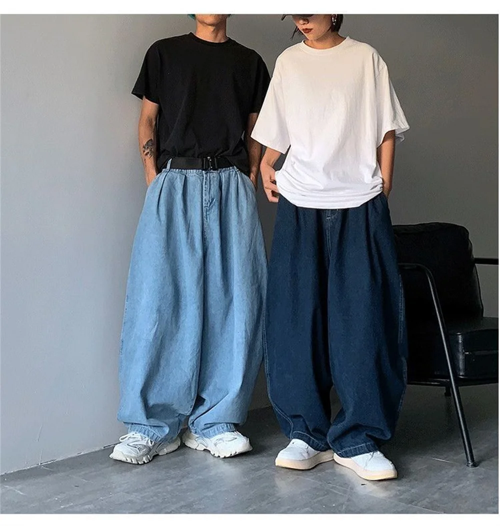 Japanese street fashion brand loose everything with solid color wide leg jeans retro drop daddy pants man