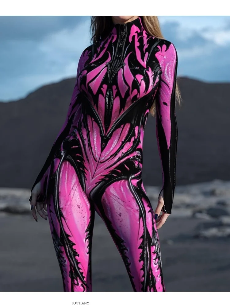 Sexy Damen Psychedelischer Netz-Cosplay-Bodysuit Horror Halloween Festival Party Jumpsuit Karneval Bühnenauftritt Eng Anliegend – Detail 5