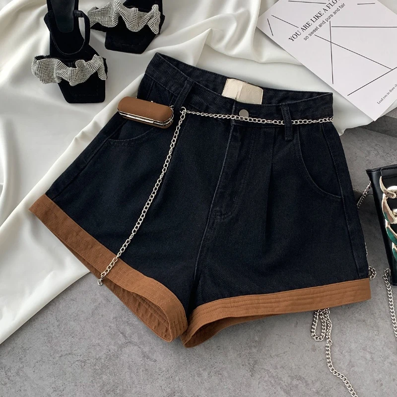 Denim Shorts Women Baggy High Waisted American Streetwear Temper Vintage Panelled Fashion Trousers Summer S-3XL Personal Шорты