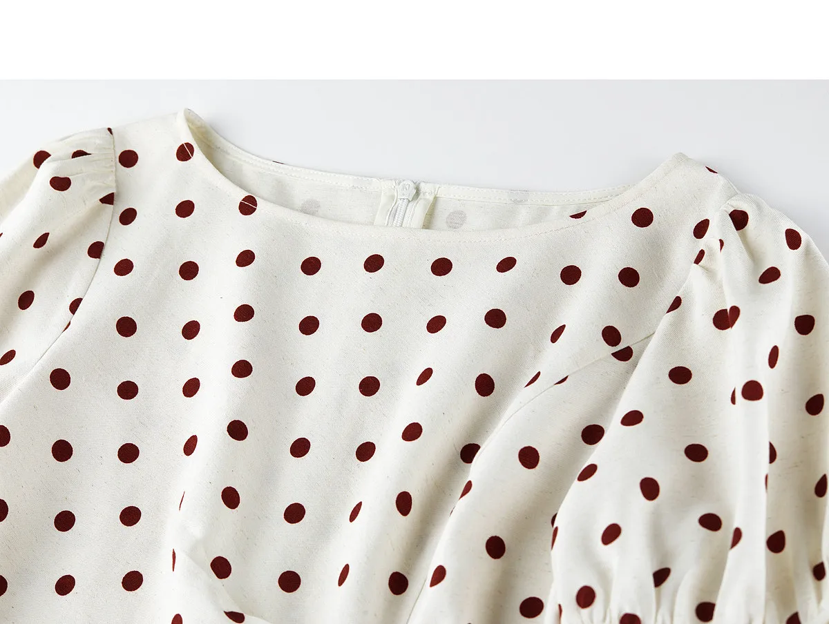 SENTUBILA Damenbluse 2026 Sommer Leinen Chiffon Polka Dot Rundhals Tailliertes Kurzarm-Oberteil 162VB7336 – Detail 19