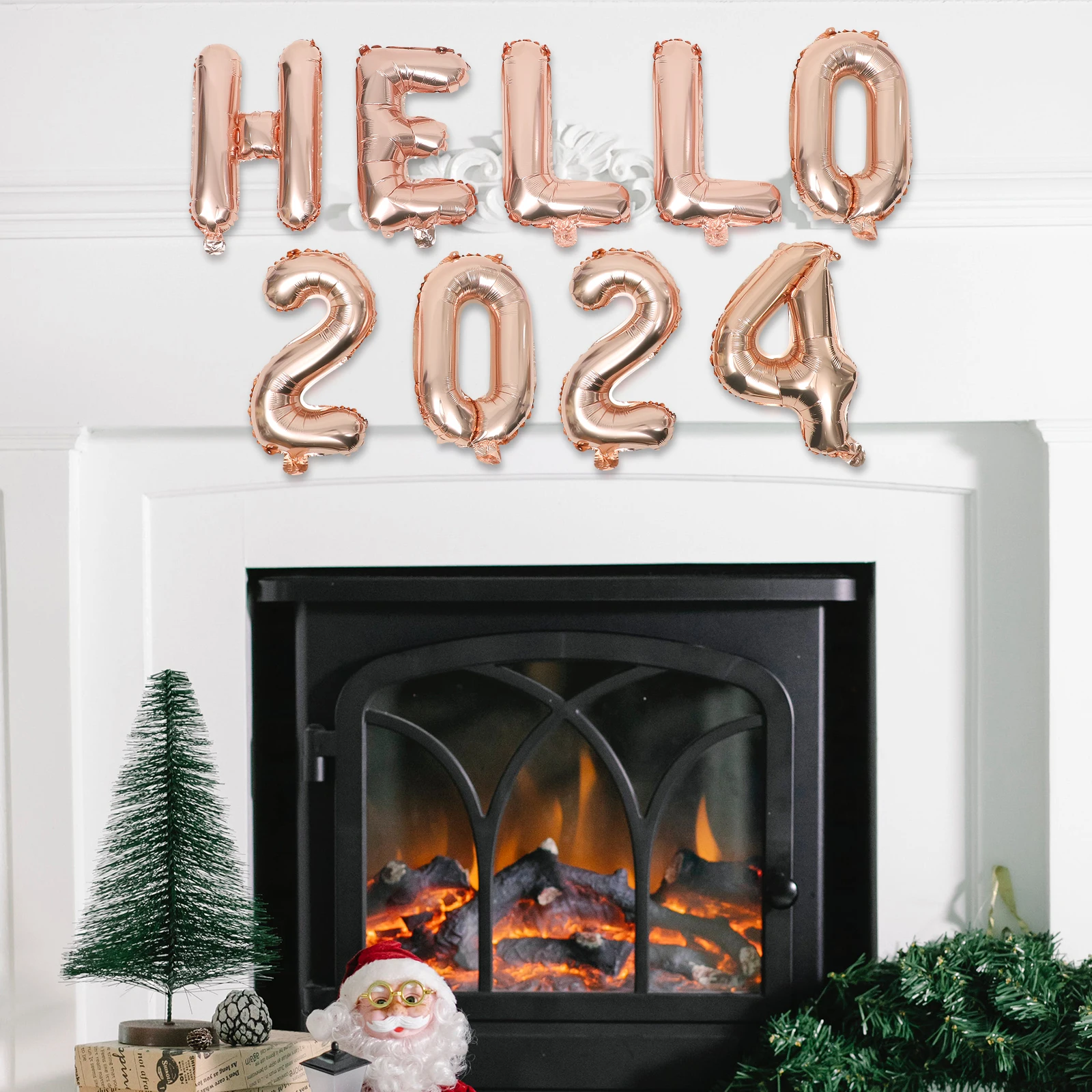 

1 set 1 Set Hello 2024 Foil Balloons New Year Party Decorations Aluminum Decorativefestival Wall Suspension Centerpiece