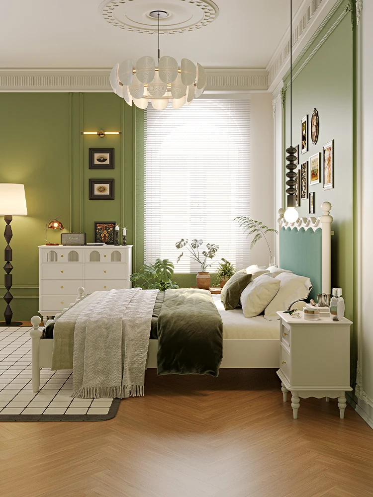 Picture 4: LTT French retro matte fabric soft bag white solid wood bed bedroom American double bed