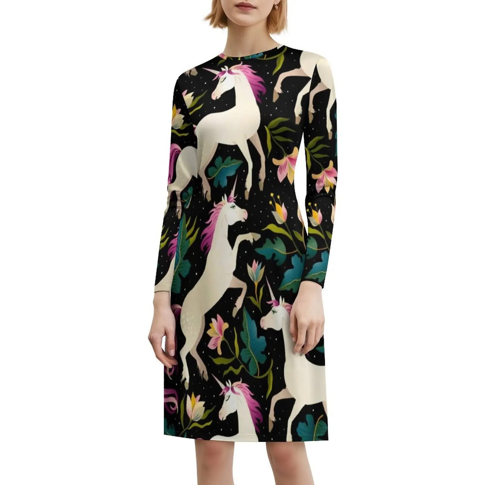 نمط مع فستان حفلات نسائي جميل على شكل وحيد القرن ملابس نادي مطبوعة عصرية للنساء نمط وحيد القرن