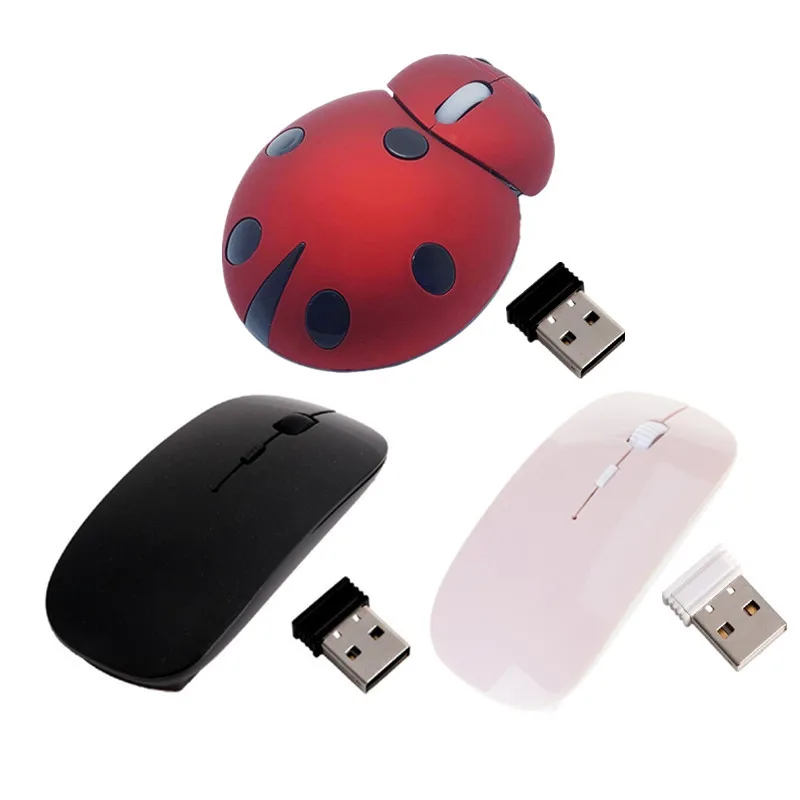 Mini Animal Shape Wireless Mouse With USB Receiver 2.4GHz Cartoon Ladybug Mouse For Most Systems Desktop Laptop Accessories