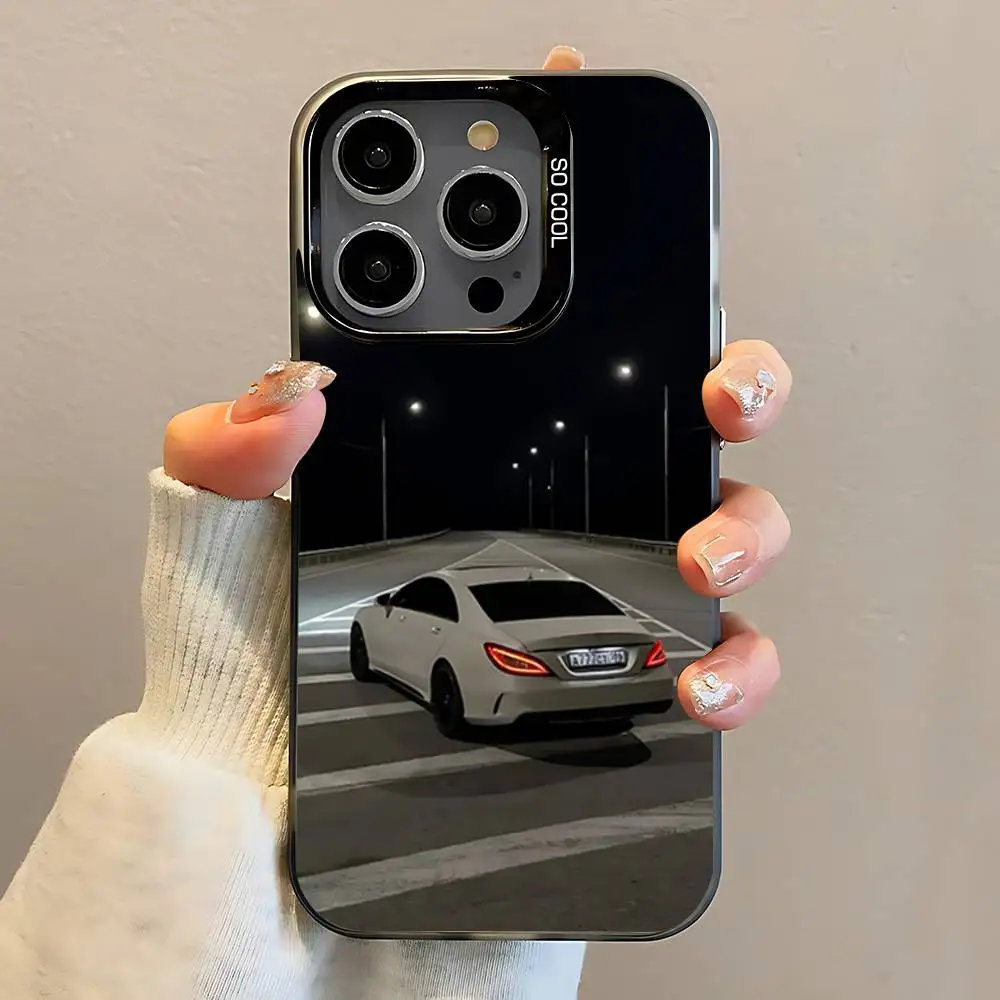 حافظة هاتف Cls 63 AMG Car M-Mer-cedes لهاتف iPhone 16,15,14,13,12,11,Pro,Max,Plus,Mini,SE مضادة للسقوط باللون الأسود غير اللامع