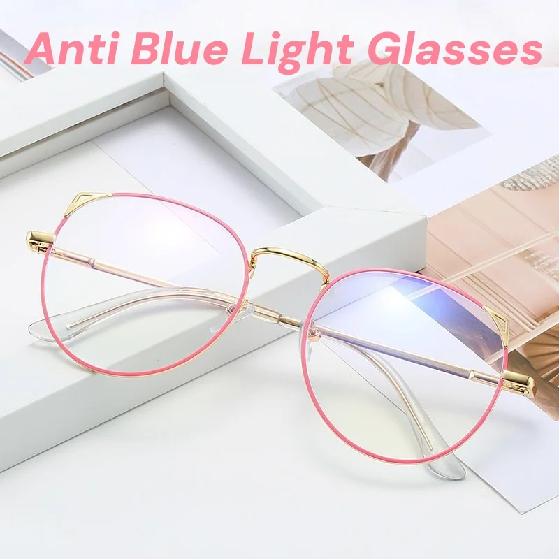 

New Fashion Cat-Eye Blue Light Blocking Plain Eyewear Frames for Women Metal Round Frame Personalized Trend Eyeglasses Frames