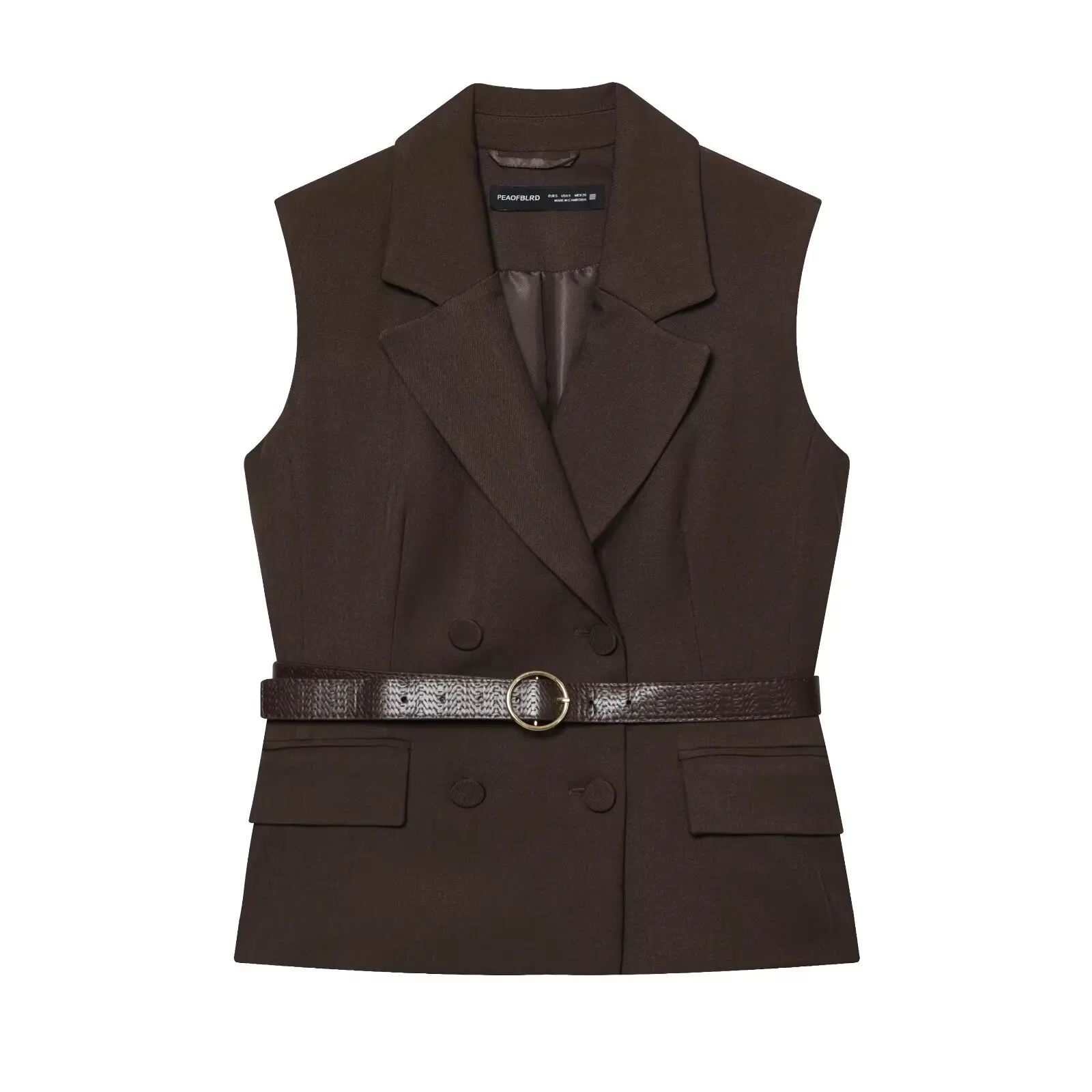 여성 하이웨이스트 팬츠 세트 투피스 정장 칼라 조끼 벨트 스트레이트 팬츠 투피스 세트 여성 의상