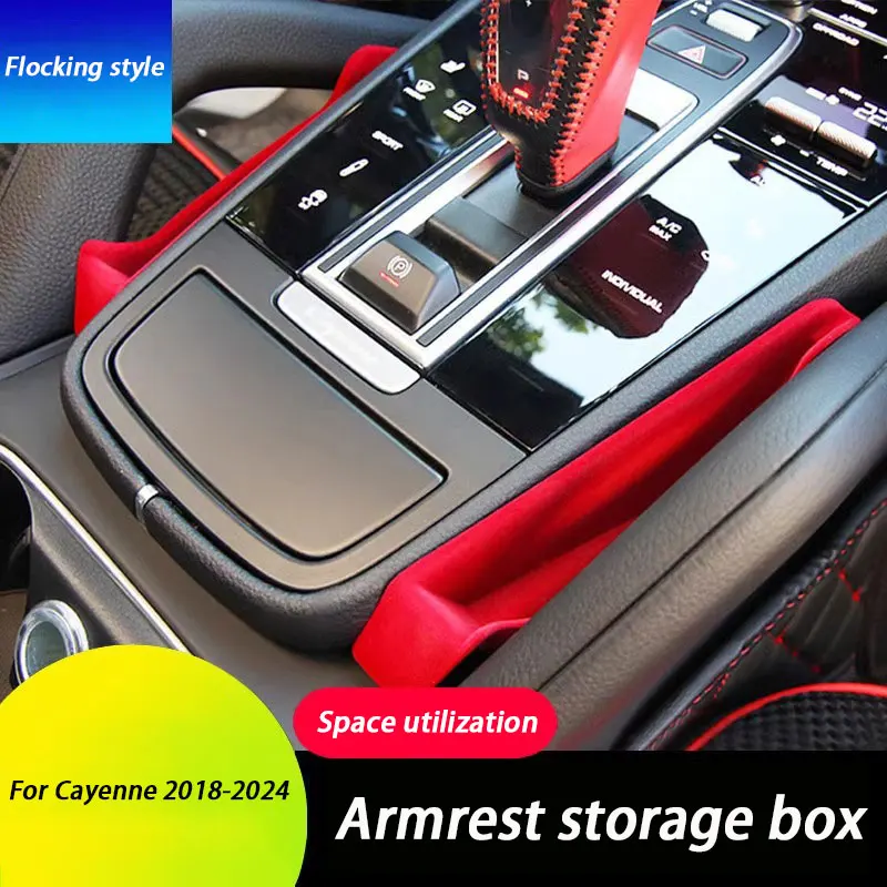 

For Porsche Cayenne 2018-2024 Car Center Console Gap Storage Box Flocking Style Central Armrest Storage Box Container Organizer