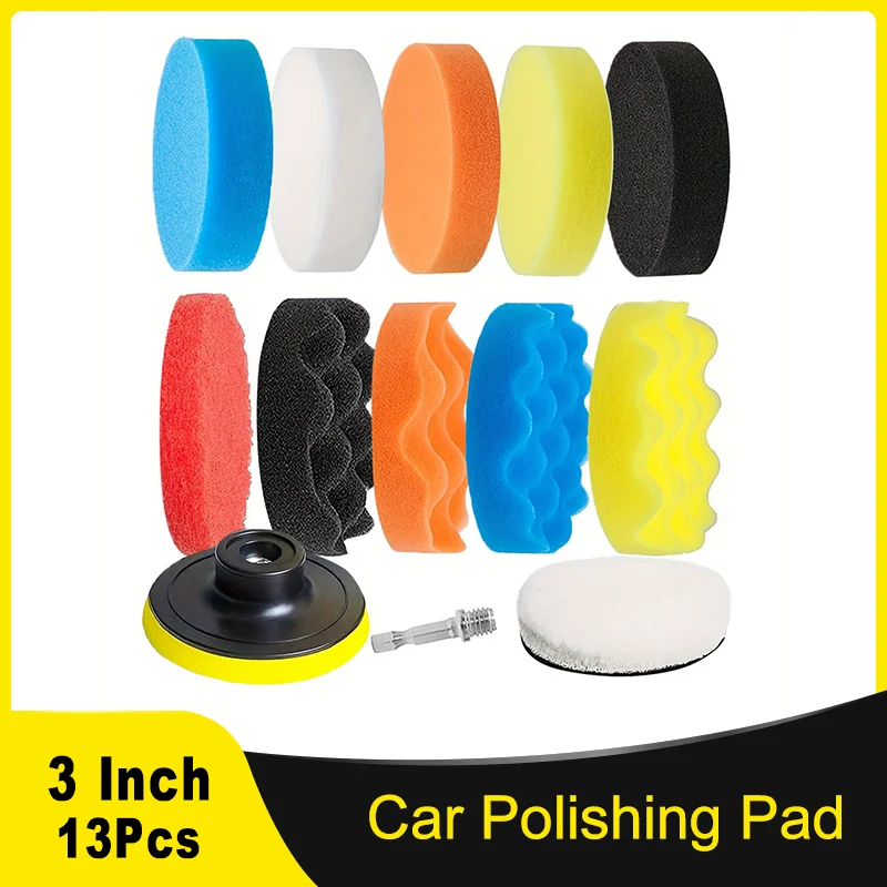

3 дюйма 75 мм автомобильная пенопластовая дрель, комплект полировальных подушечек, 13 шт., с пенопластовой полировальной подушечкой, шерстяной подушечки для шлифования автомобиля, полировки воском, уплотнения