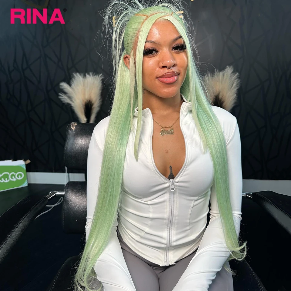 Light Mint Green Straight 13x6 Frontal Human Wig Pre Plucked 613 Colored Bone Straight Transparent 13x4 Lace Front Wig for Women