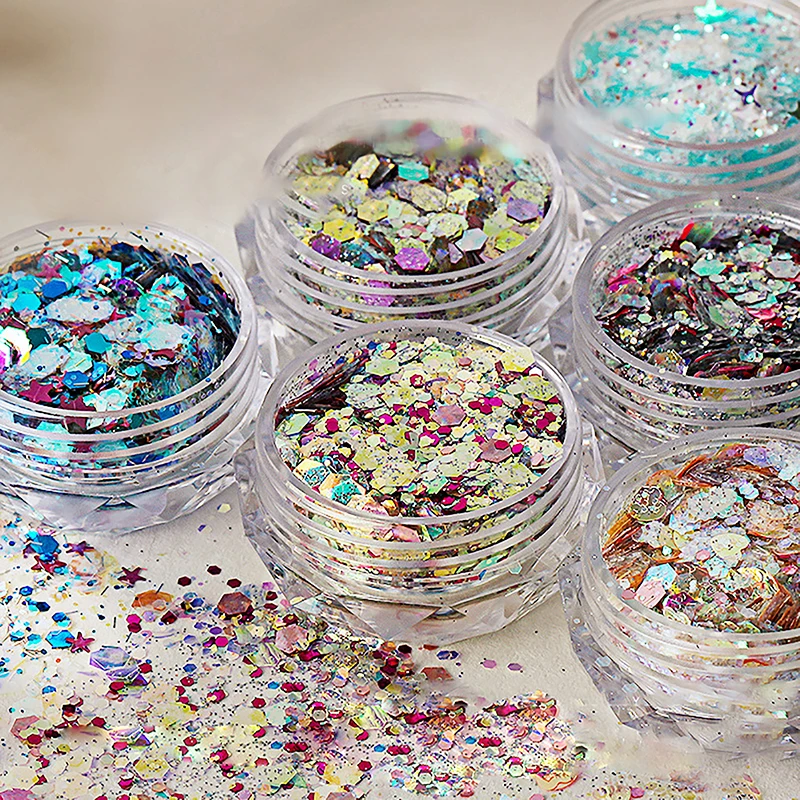 Nagelaccessoires Glitter Gemengde Dikte Glitter Onregelmatige Zeshoekige Vorm Ronde Maat Glitter Nagel Diy Decoraties