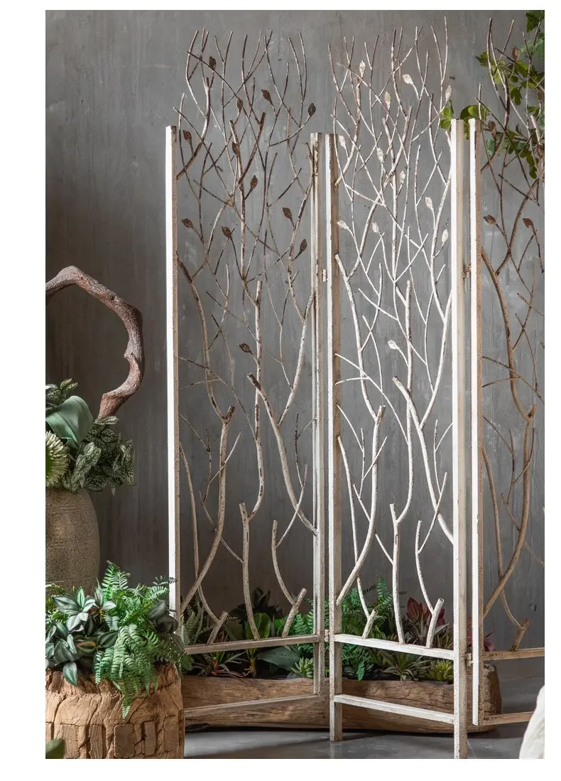 Wrought iron retro and old ornaments hall, foldable creative homestay entrance, simple casual screen