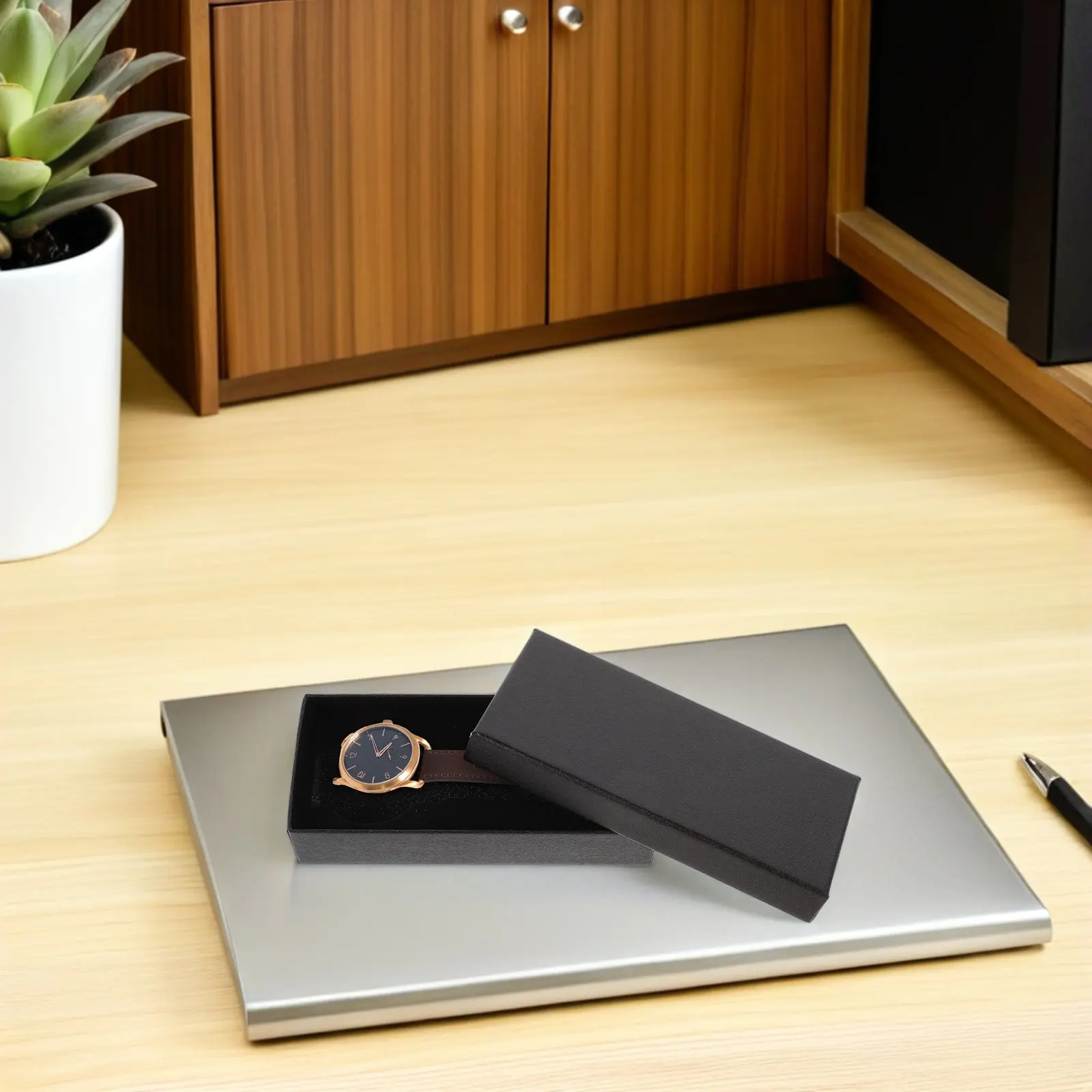 10pcs Black Rectangular Box Elegant Organizer Case Secure Slot For Watch Display Stand Single Watch Packaging Box