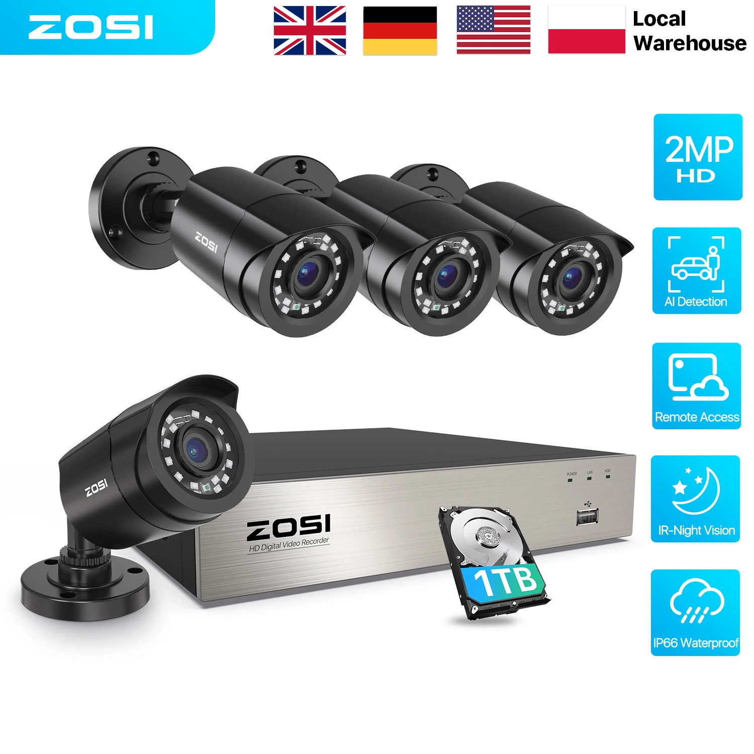 

ZOSI 1080P 8CH Home Video Surveillance Kit 8CH H.265+ CCTV DVR 2MP Outdoor Waterproof Night Vision Wired Security Camera System