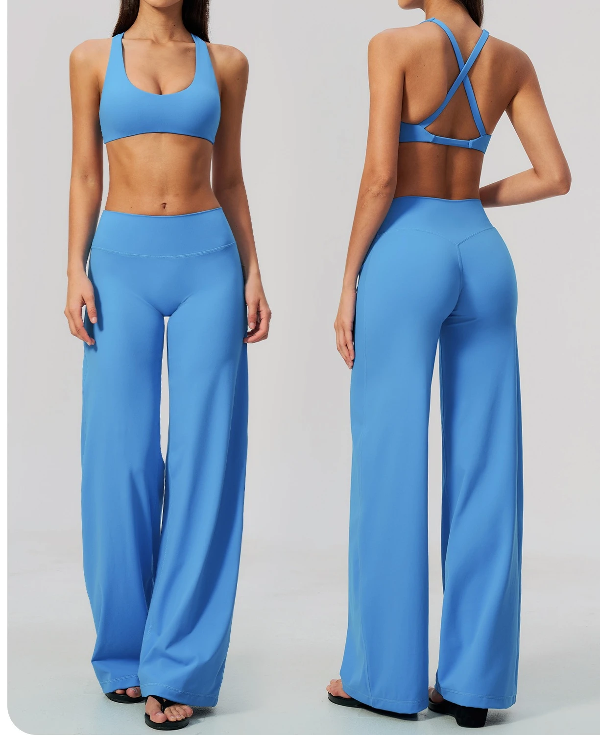 Gym Yoga Sets 2 Piece Workout Clothes for Women Bra & Wide-leg Trousers High Wais Fitness Suit Sport Outfit Pilates Sportwear