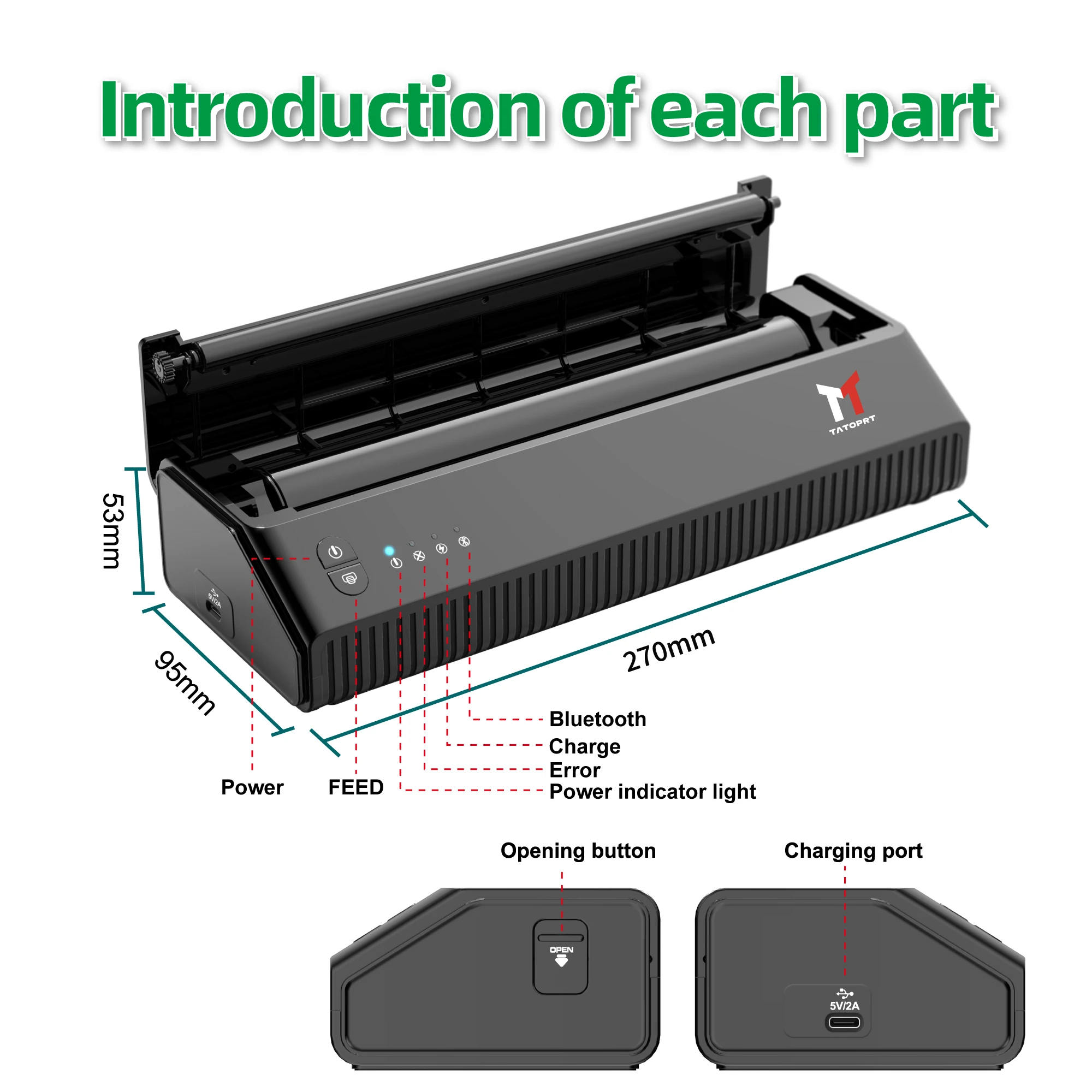 MHT-Tattoo Stencil Transfer Printer Machine Drawing Printing Copier Tattoo Printer Portable Thermal A4 Bluetooth Connect Wireles