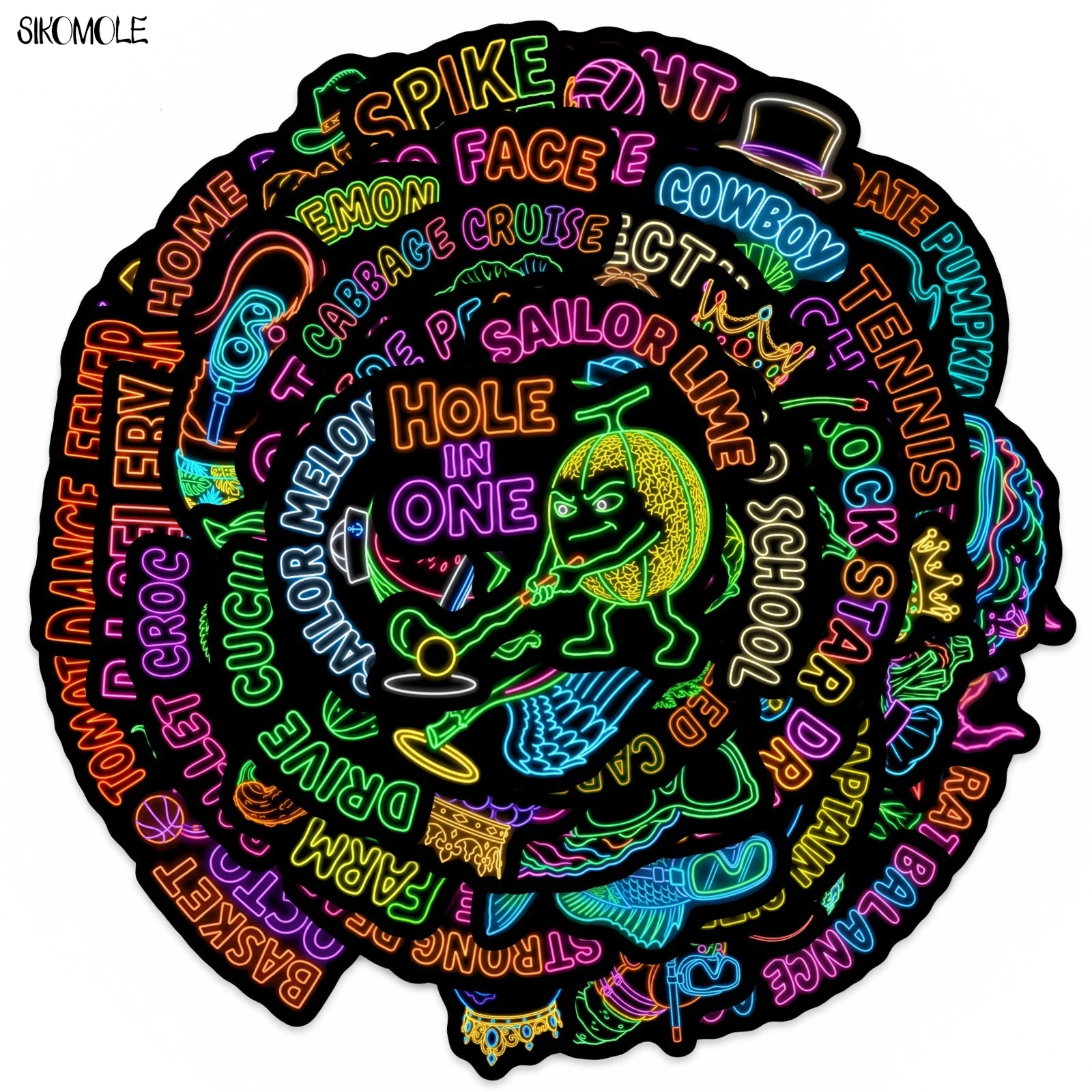 

10/30/50PCS Neon Cyber Style Vegetable Fruit Characters Stickers Book DIY Skateboard Guitar Luggage Decoration Graffiti Sticker